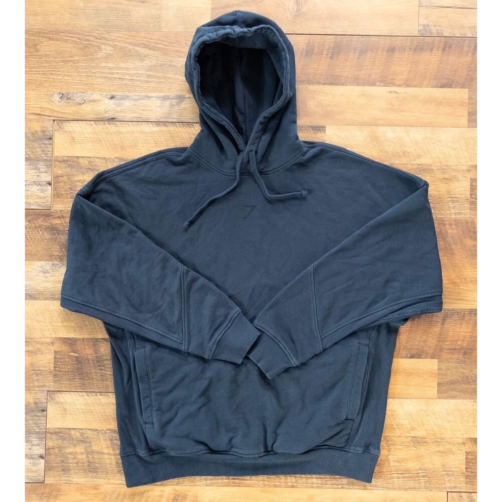 Gymshark Power Oversized Hoodie Mens L Stealth Blue Heavyweight Pullover A4B9S